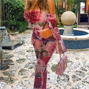 Fashion Nova Floral Skinny Jumpsuit - Pink and Orange